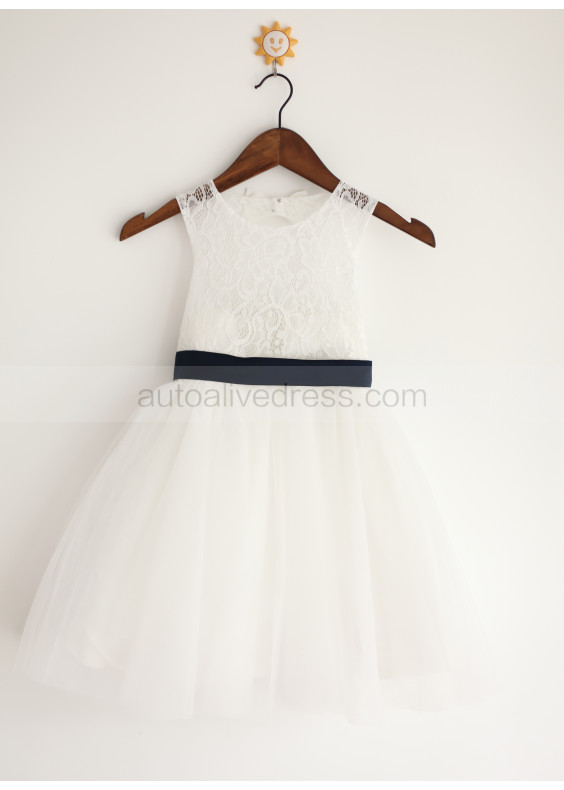 Ivory Lace Tulle Keyhole Back Lovely Short Flower Girl Dress